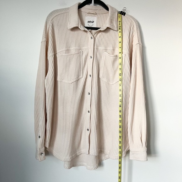 Aerie Anytime Fave Waffle Oversized Button Shirt Womens Medium Cake Batter Cream - Picture 10 of 14